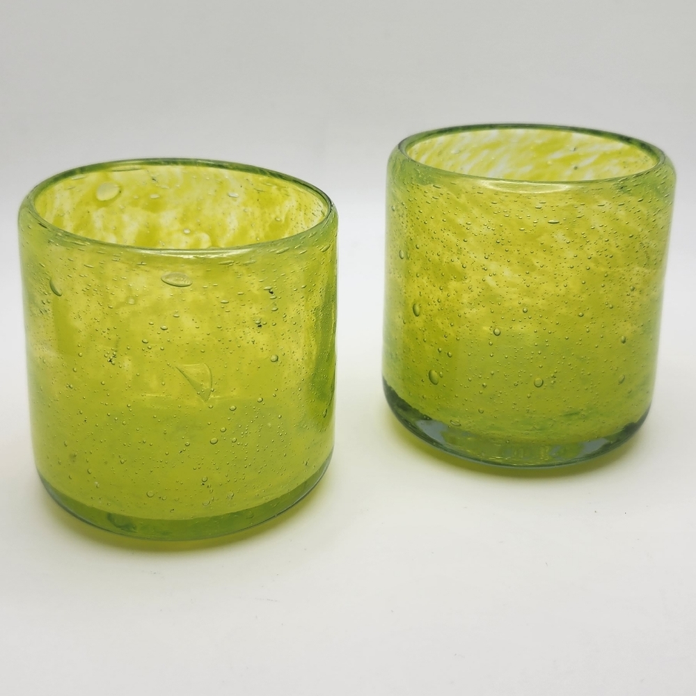 Set of 2 Crate & Barrel Calypso Tealight Votive Candle Holders Neon Yellow Lime